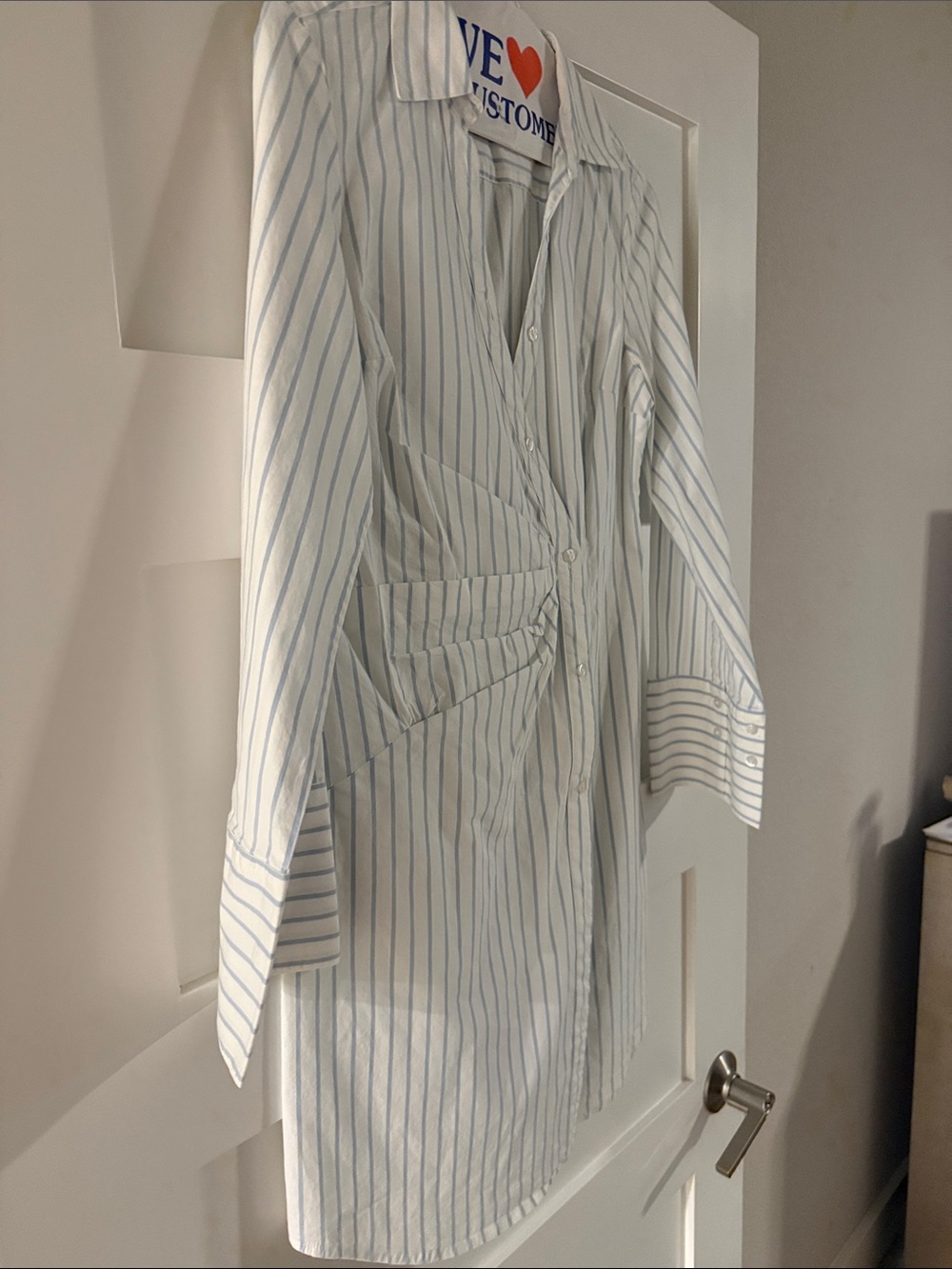 French Connection White Dress Shirt with Light Blue Pinstripes